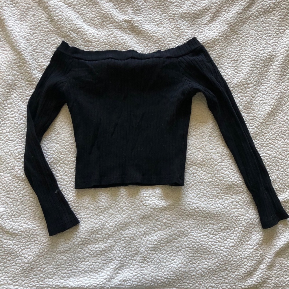Black long sleeve, off the shoulder crop top